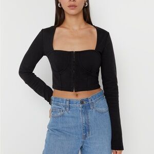 Oak + Fort Black Long Sleeve Bustier Crop Top S